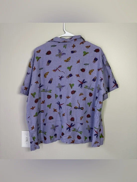 Vintage Purple Linen Blend Bug Patterned Button Up - Picture 2 of 13